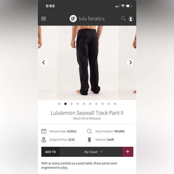 Lululemon Seawall Track Pant II Black Sz L - Picture 3 of 11